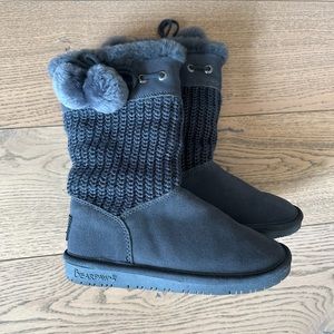 Bearpaw Black Knitted Suede Pom Boots